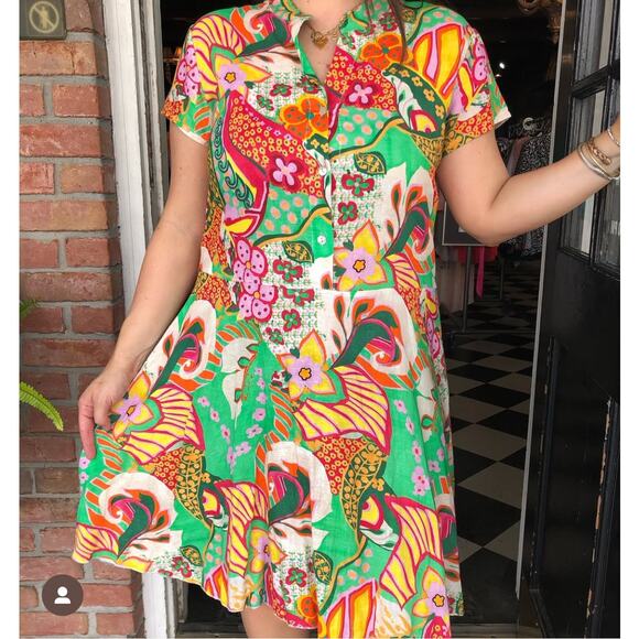 Christina Vergoni Dresses & Skirts - Christina Vergoni Made In Italy Womens Linen Floral Printed Multi Dress Sz‎ Med